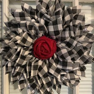Handmade burlap buffalo checked wreath.